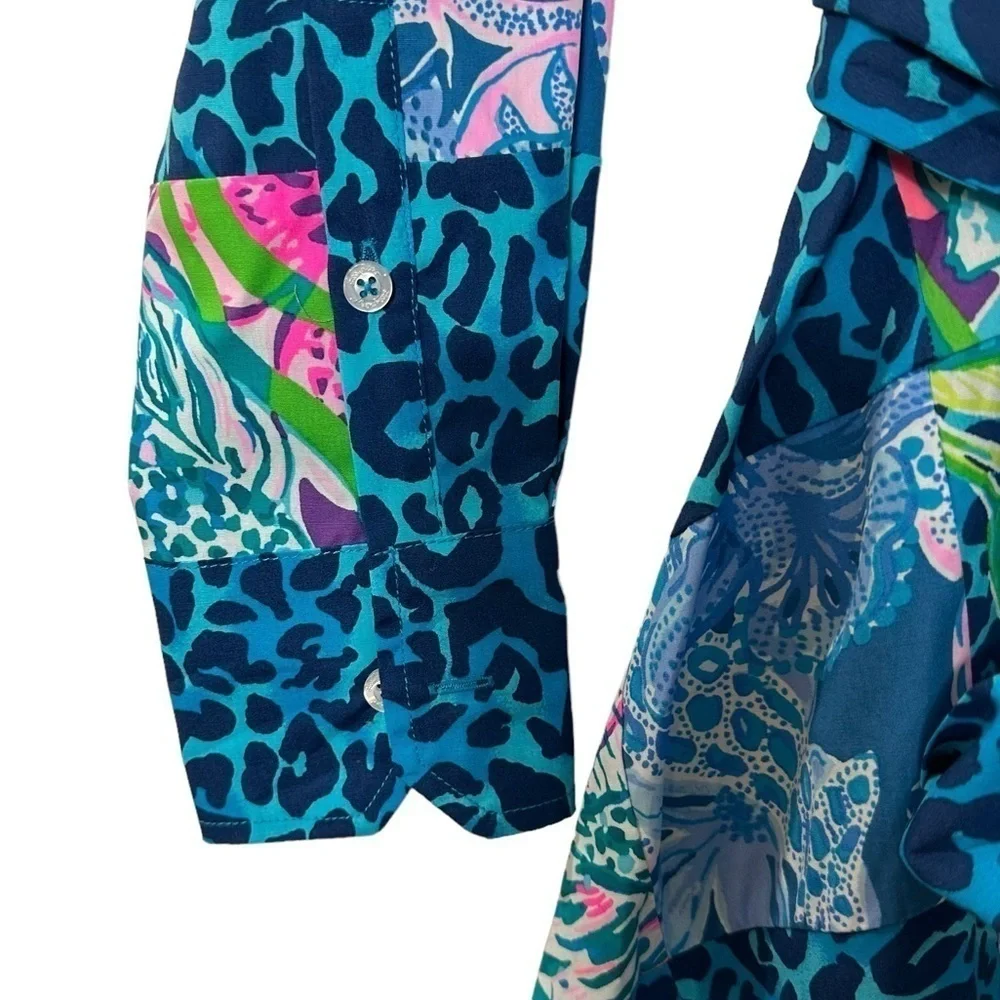 NWT Lilly Pulitzer Green Blue Aqua Mira Shirtdress Pop Up Lilly Party Patchwork